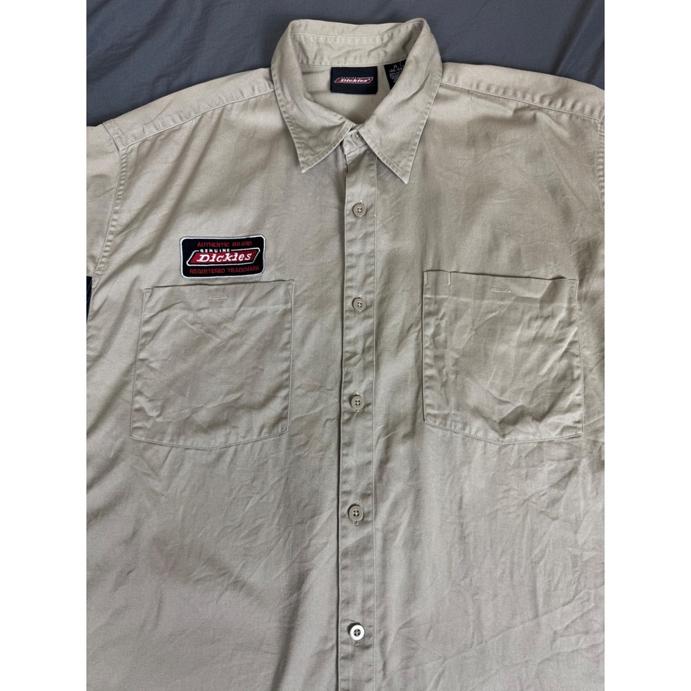 Dickies Mens XL Khaki Navy Two Tone Short Sleeve Work Shirt Cotton Button Up - Picture 7 of 15